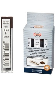Грифель запасной д/механич. карандашей H 0,5мм., 12шт.