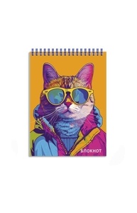 Блокнот А6 спираль 80л "Яркий кот" клетка