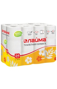 Бумага туалетная бытовая, спайка 24 шт., 2-х слойная (24х18,5 м), белая
