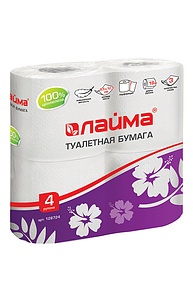 Бумага туалетная бытовая, спайка 4 шт., 3-х слойная (4х18 м) белая