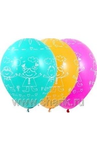 Воздушный шар Шелкография 14" (30 см.) с рисунком "Дети и солнце" пастель