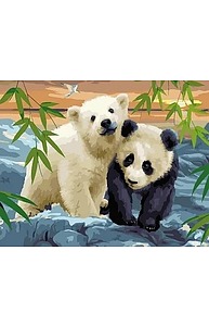 Холст с красками 40х50см Белый медвежонок и панда GX34475