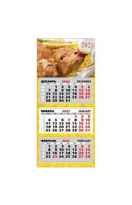 Календарь 2021 квартальный 310*690 Символ года - бык, арт. 5915