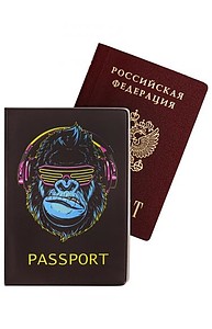 Обложка д/Паспорта "Горилла в наушниках" (ПВХ, slim) ОП-6257