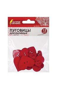 Пуговицы декоративные "Сердце", дерево, 12 шт., ассорти, красные