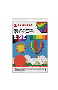 Картон цветной тонированный А4 24л 12цв "Шар" двусторонний, 180 г/м2