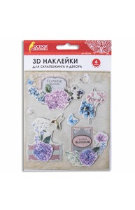 Наклейки бумажные объемные для скрапбукинга и декора ЦВЕТЫ, 6 штук