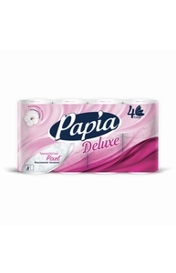 Бумага туалетная бытовая, спайка 8 шт., 4-слойная (8х16 м), PAPIA DELUXE, белая