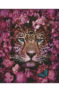 Алмазная мозаика 40х50см Леопард в цветах