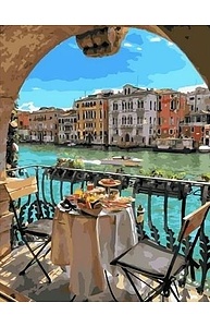 Холст с красками 40х50см Завтрак для двоих в Венеции