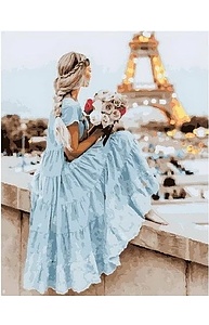 Холст с красками 40х50см Девушка в Париже