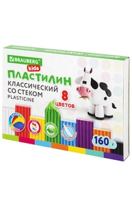 Пластилин  8цв "BRAUBERG KIDS" 160г со стеком