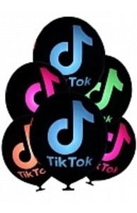 Воздушный Шар 12''/30 см Tik Tok,  Черный, неон, 4 ст флюор, 25 шт.