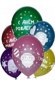 Воздушный шар 12''/30 см С Днем Рождения! Совы 4 стороны печати Металлик