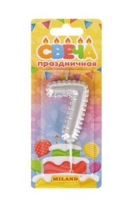 Свеча для торта "Воздушный шарик", серебряная. Цифра "7" C-7265