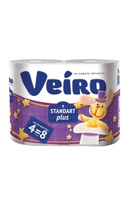 Бумага туалетная "Veiro Standart Plus" 2-х слойная, 4 рулона, белая 3с24