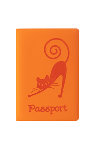 Обложка д/Паспорта "Кошка" мягкий полиуретан, оранжевая