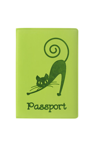 Обложка д/Паспорта "Кошка" мягкий полиуретан, салатовая