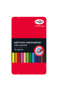 Карандаши 12цв "Квадратные" заточен., металлический пенал