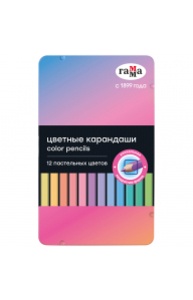 Карандаши пастельные 12цв "Квадратные" металлический пенал
