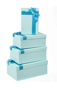 Коробка подарочная 30 х 20 х 8 см-"Однотонные бирюзовые с лентой (бир.) КОР-4579