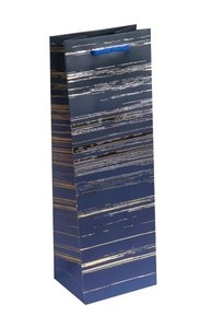Пакет подарочный с мат. лам. и глиттером 12x36x9 см Блеск, синий, 210 гр