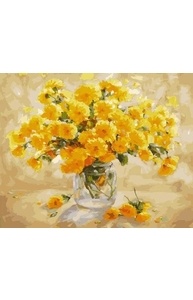 Холст с красками 40х50см Желтые цветочки в вазе
