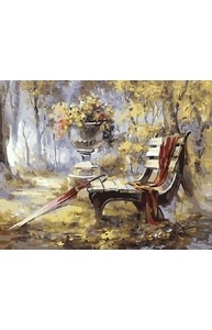 Холст с красками 40х50см Осенняя скамейка
