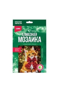 Алмазная мозаика 15*20см "Кот с бантом"  (неполное заполнение)